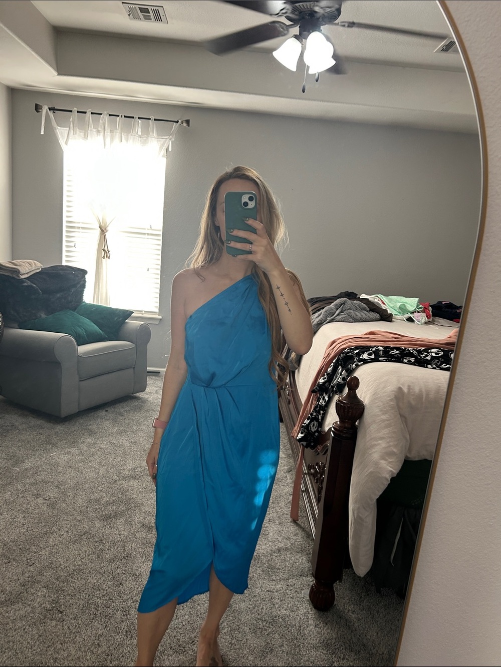 One-Shoulder Blue Midi Dress